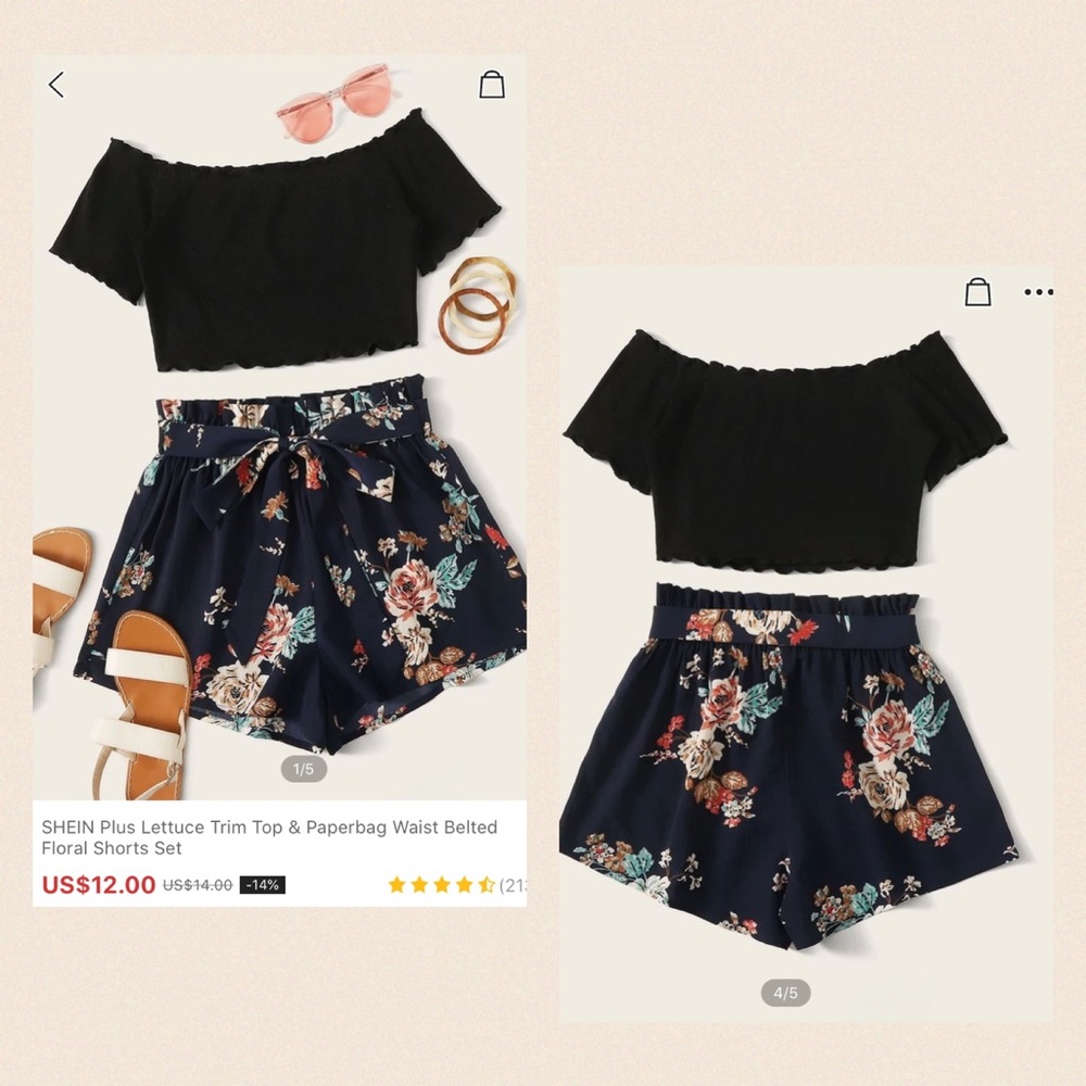 NWT LettuceTrimTop & PaperbagWaistBelted FloralSet